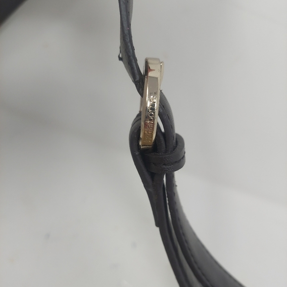 Liz Claiborne Vintage Y2K Tan Canvas Geometric Print Black Leather Shoulder Bag - Picture 7 of 14